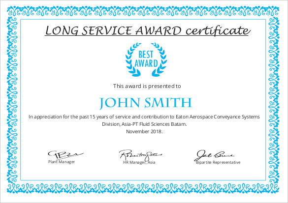 Long Service Certificate Template Sample (7 Di 2020 in Long Service Certificate Template Sample