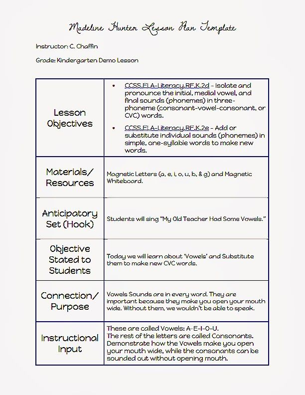 Madeline Hunter Lesson Plan Template | Lesson Plan Templates pertaining to Madeline Hunter Lesson Plan Blank Template