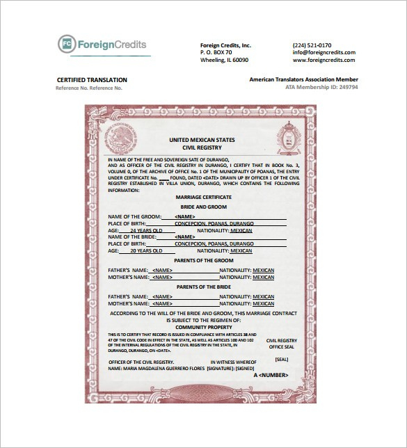 Marriage Certificate Doc Ukran Agdiffusion Com Translate throughout Marriage Certificate Translation From Spanish To English Template
