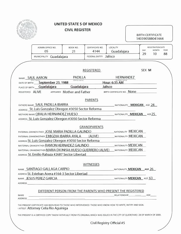 Mexican Birth Certificate Translation Template (5 within Mexican Birth Certificate Translation Template