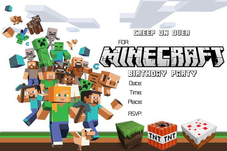 Minecraft Birthday Invitation Card Template | Birthday for Minecraft Birthday Card Template