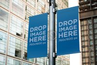 Mockup Template Of A Set Of Banners Hanging From A Street in Street Banner Template
