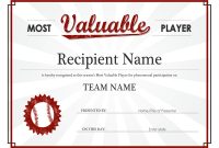 Most Valuable Player Award Certificate in Player Of The Day Certificate Template