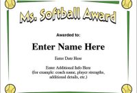 Ms. Softball Award – Certificate Template – Fast Pitch And Slow intended for Free Softball Certificate Templates