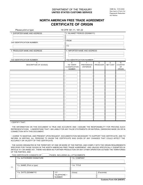 Nafta Certificate Of Origin - Parker &amp; Co. Customs Brokerage with Nafta Certificate Template