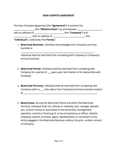 Non-Compete Agreement Template (Free Sample) - Docsketch for Business Templates Noncompete Agreement