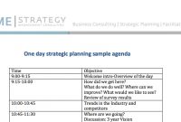 One Day Strategic Planning Meeting – Sample Agenda in Business Development Meeting Agenda Template