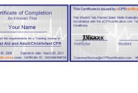 Online Cpr & First Aid Certification – Certificate Sample with Cpr Card Template