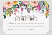 Painted Floral Salon Gift Certificate Template intended for Salon Gift Certificate Template