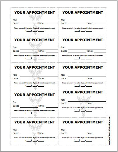 Patient Appointment Cards Template | Printable Medical Forms throughout Medical Appointment Card Template Free