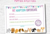 Pet Adoption Certificate, Puppy And Kitty Adoption Birthday Party, Puppy  Birthday, Printable Certificate, Instant Download pertaining to Pet Adoption Certificate Template