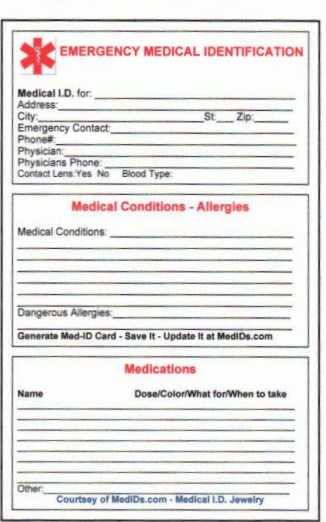 Print Free Medical Id Wallet Cards - Pocket Medication Card within Medical Alert Wallet Card Template