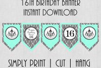Printable 16Th Birthday Banner, Printable Sweet 16 Banner with regard to Sweet 16 Banner Template