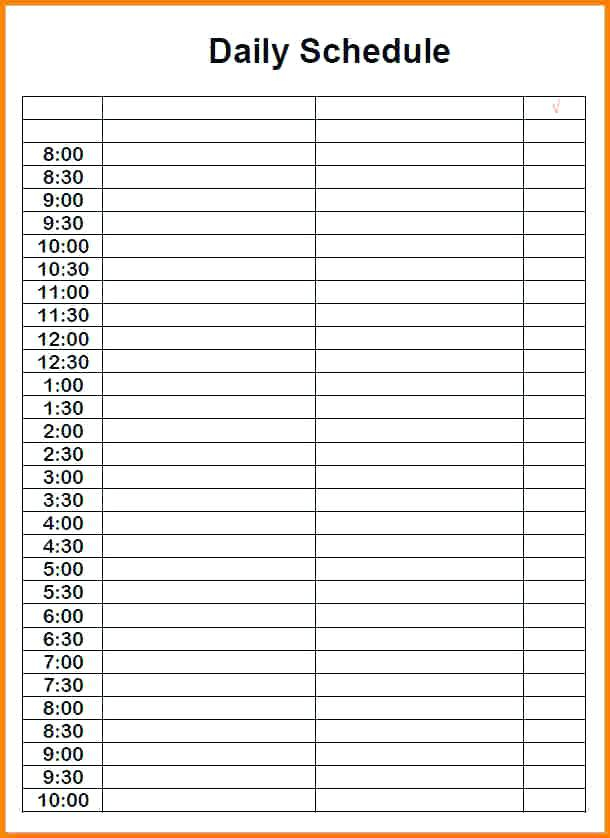 Printable Blank Daily Schedule Template (4) - Templates with Printable Blank Daily Schedule Template