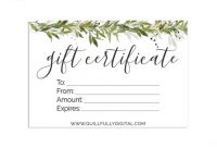 Printable Gift Certificate Template Diy Greenery Gift Card Etsy Gift  Certificate Custom Gift Card Design Set Of 3 Greenery Card Inserts with regard to Homemade Gift Certificate Template