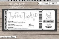 Printable Train Ticket Template Fake Boarding Pass Gift – Surprise Train  Trip Reveal – Any Occasion, Destination – Silver – Instant Download throughout Blank Train Ticket Template