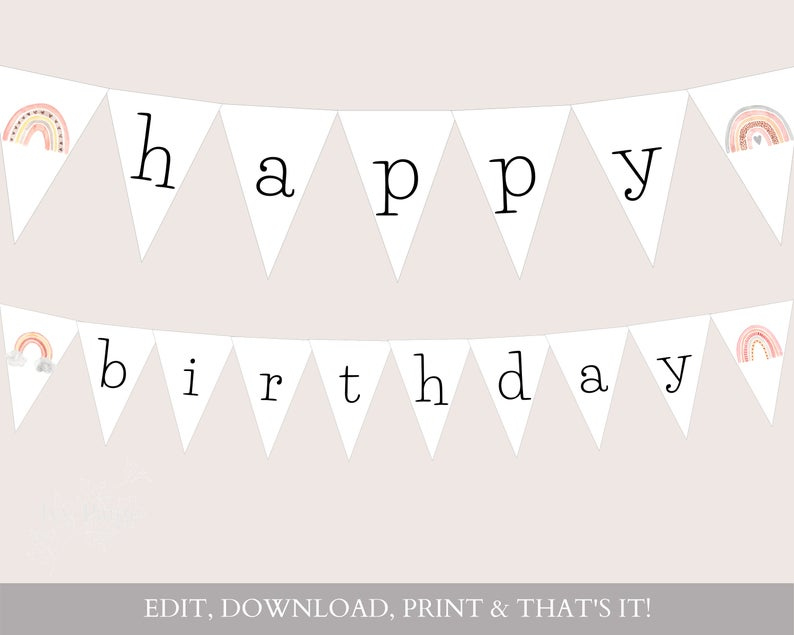 Rainbow Banner Template, Rainbow Birthday Banner Printable, Diy Rainbow  Bunting Banner Instant Download, Editable Happy Birthday Banner with regard to Diy Party Banner Template