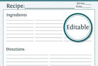 Recipe Card, Full Page - Fillable - Printable Pdf - Teal for Fillable Recipe Card Template