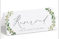 Reserved Sign Template (Hanging Or Tent)| Eucalyptus Leaves with Reserved Cards For Tables Templates