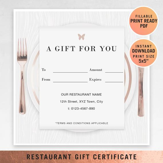 Restaurant Fillable Gift Certificate Template, A Gift For You, Gift  Voucher, Gift Certificate Printable, Pdf, Dining Voucher Template pertaining to Restaurant Gift Certificate Template
