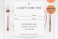 Restaurant Fillable Gift Certificate Template, A Gift For You, Gift  Voucher, Gift Certificate Printable, Pdf, Dining Voucher Template with Dinner Certificate Template Free