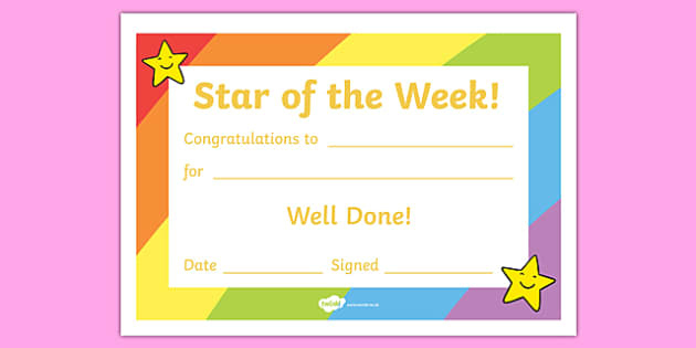 Reward Certificates - Star Of The Week Certificate with Star Of The Week Certificate Template
