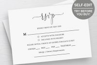 Rsvp Card Template, Wedding Rsvp Cards, Response Cards, Rsvp Template,  Instant Download, Wedding Printable, Templett, Editable, Minimalist for Template For Rsvp Cards For Wedding