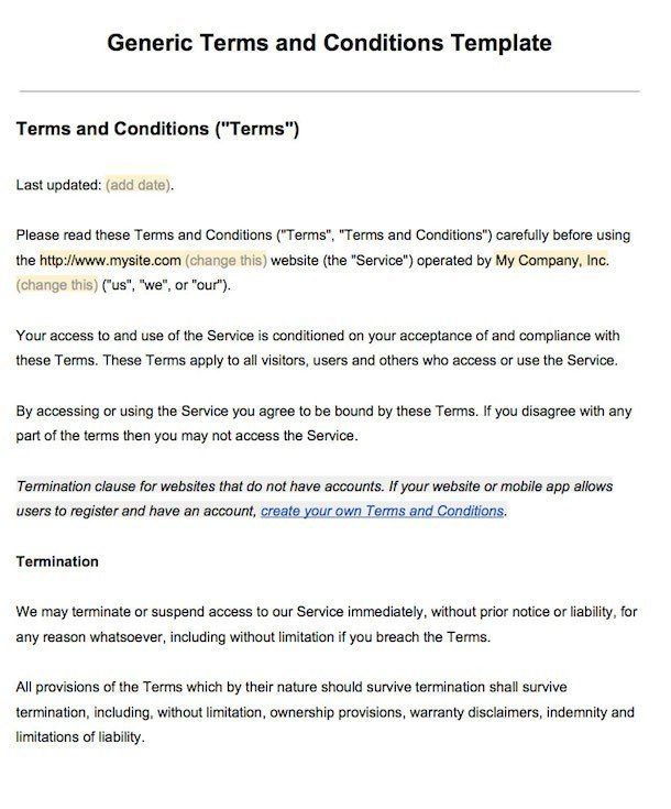 Sample Terms And Conditions Template - Termsfeed intended for Terms And Conditions Of Business Free Templates