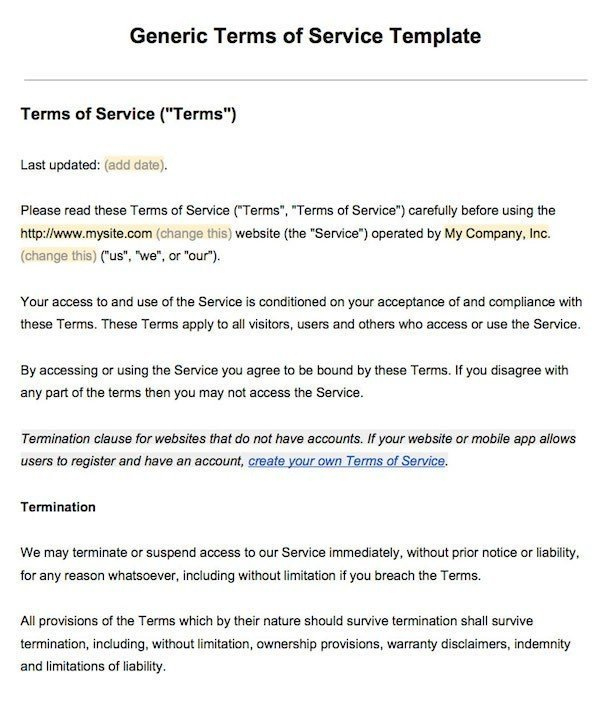 Sample Terms Of Service Template - Termsfeed with regard to Terms And Conditions Of Business Free Templates