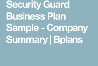 Security Guard Business Plan Sample – Company Summary intended for Business Plan Template For Security Company