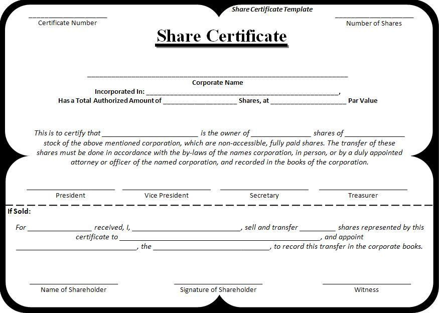 Share-Certificate-Template | Certificate Templates, Word for Shareholding Certificate Template