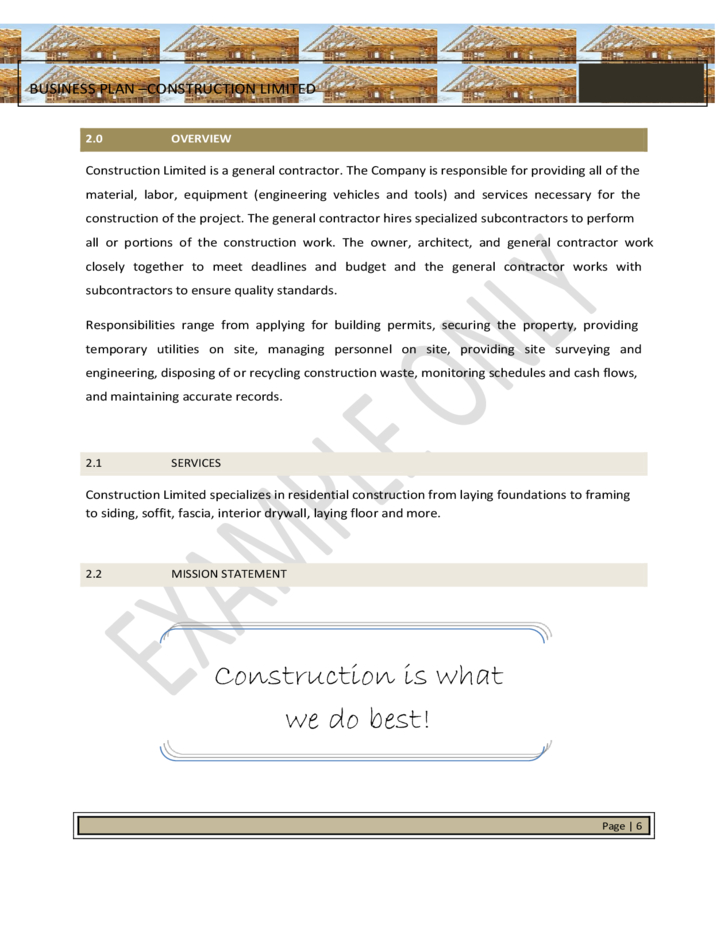 Strategic Business Plan Template For Construction Free Download intended for Free Construction Business Plan Template