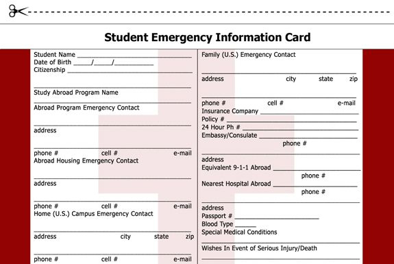 Student Emergency Information Card | Contact Card Template pertaining to Student Information Card Template
