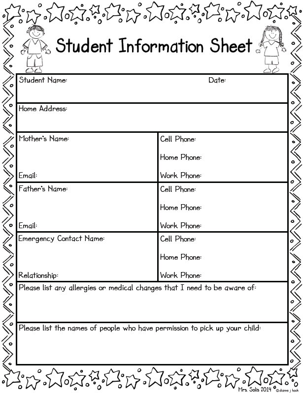 Student Information Sheet Freebie | Student Information pertaining to Student Information Card Template
