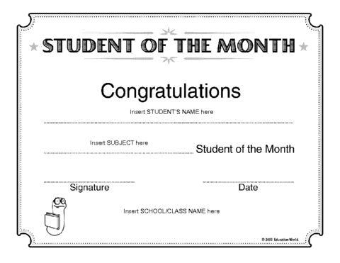 Student Of The Month Award Template | Education World throughout Free Printable Student Of The Month Certificate Templates