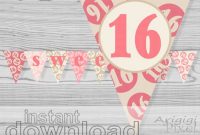 Sweet 16 Printable Banner, Quinceanera, Pink, Cream in Sweet 16 Banner Template