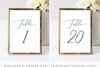 Table Number Card Template, Table Seating Cards, Hamptons Wedding Table  Setting, Beach Wedding, Editable, Printable | Instant Download within Table Number Cards Template