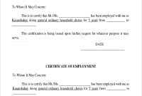 Template Of Certificate Of Employment (1) – Templates with Employee Certificate Of Service Template