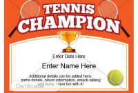 Tennis Certificate, Champion Award, Tennis Award Template inside Tennis Gift Certificate Template