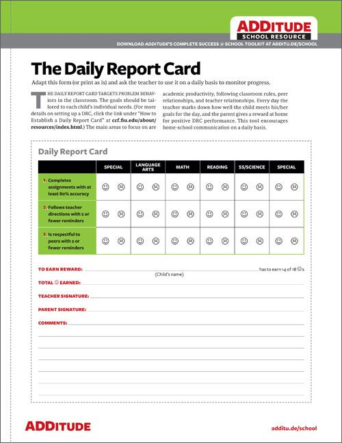 The Daily Report Card For Better Classroom Behavior | Report with Daily Report Card Template For Adhd
