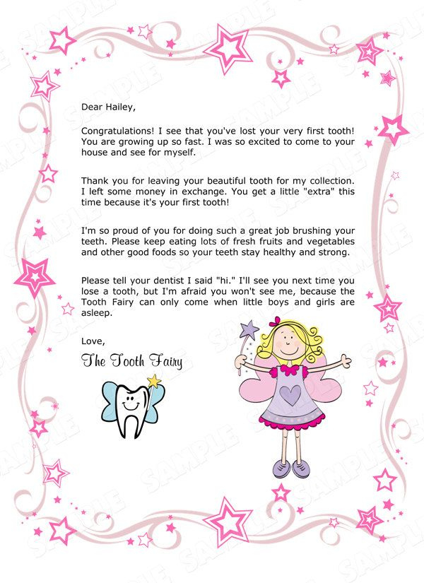 Tooth Fairy Letter - Your Child's 1St Missing Tooth (Girl throughout Tooth Fairy Certificate Template Free