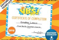 Vbs Vacation Bible School Certificate Of Completion Editable Template  Printable with regard to Vbs Certificate Template