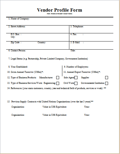 Vendor Profile Form Template For Word | Document Hub with regard to Business Information Form Template