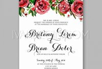 Watercolor Rose, Peony, Anemone Wedding Invitation Card intended for Church Wedding Invitation Card Template