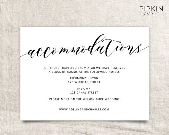 Wedding Accommodations Template | Printable Accommodations pertaining to Wedding Hotel Information Card Template