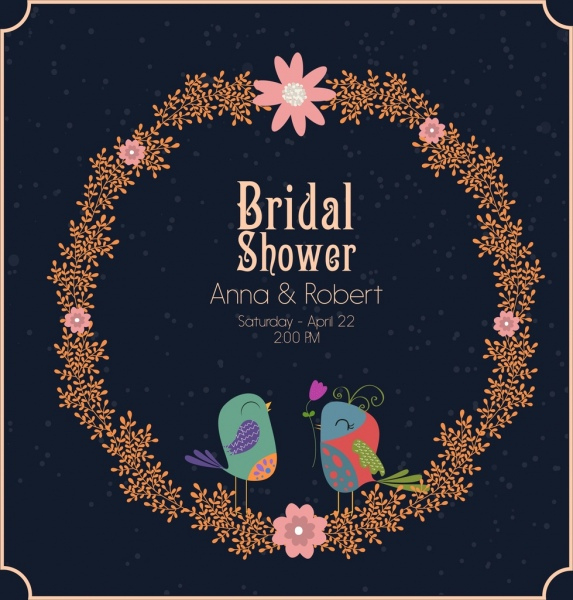 Wedding Banner Template Wreath Birds Icon Cartoon Design with Bride To Be Banner Template