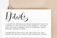 Wedding Details Card Template Wedding Information Card intended for Wedding Hotel Information Card Template