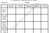Weekly Preschool Lesson Plan Template From Mommy & Me with regard to Blank Preschool Lesson Plan Template