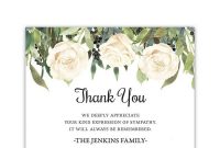 White Roses Funeral Thank You Card For Guests Custom throughout Sympathy Thank You Card Template