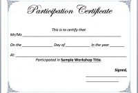 Workshop Participation Certificate Template – Word Templates in Certificate Of Participation Template Word